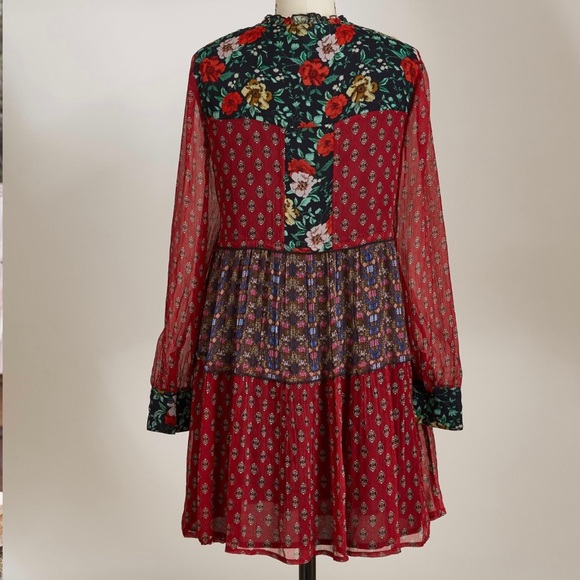 Sundance Patterns of Wonder Long Sleeve Floral Patchwork Hippie Boho Chic Dress - Picture 3 of 10